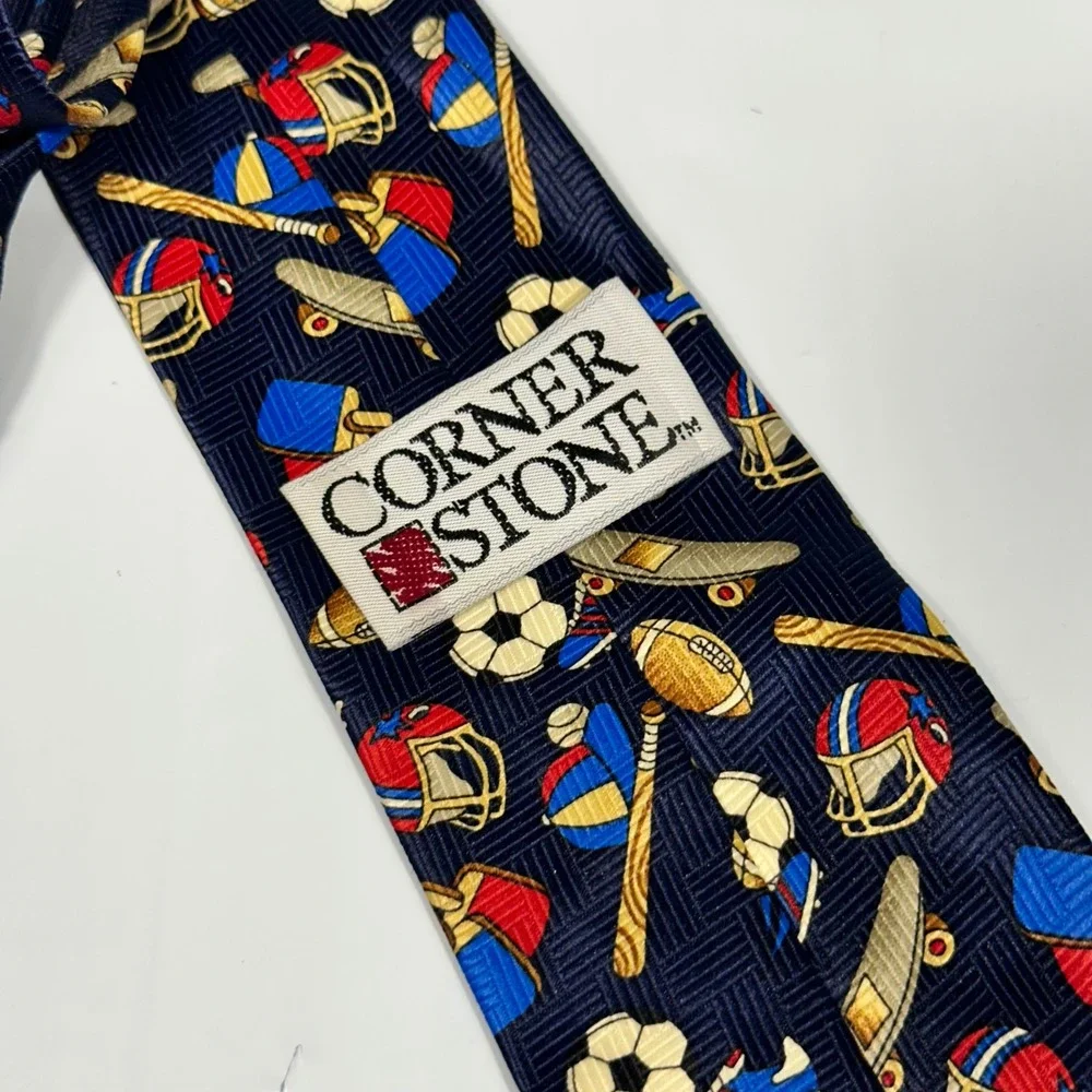 Corner Stone Necktie Kids OS Navy Blue Sports‎ Print Novelty Silk Feel Excellent